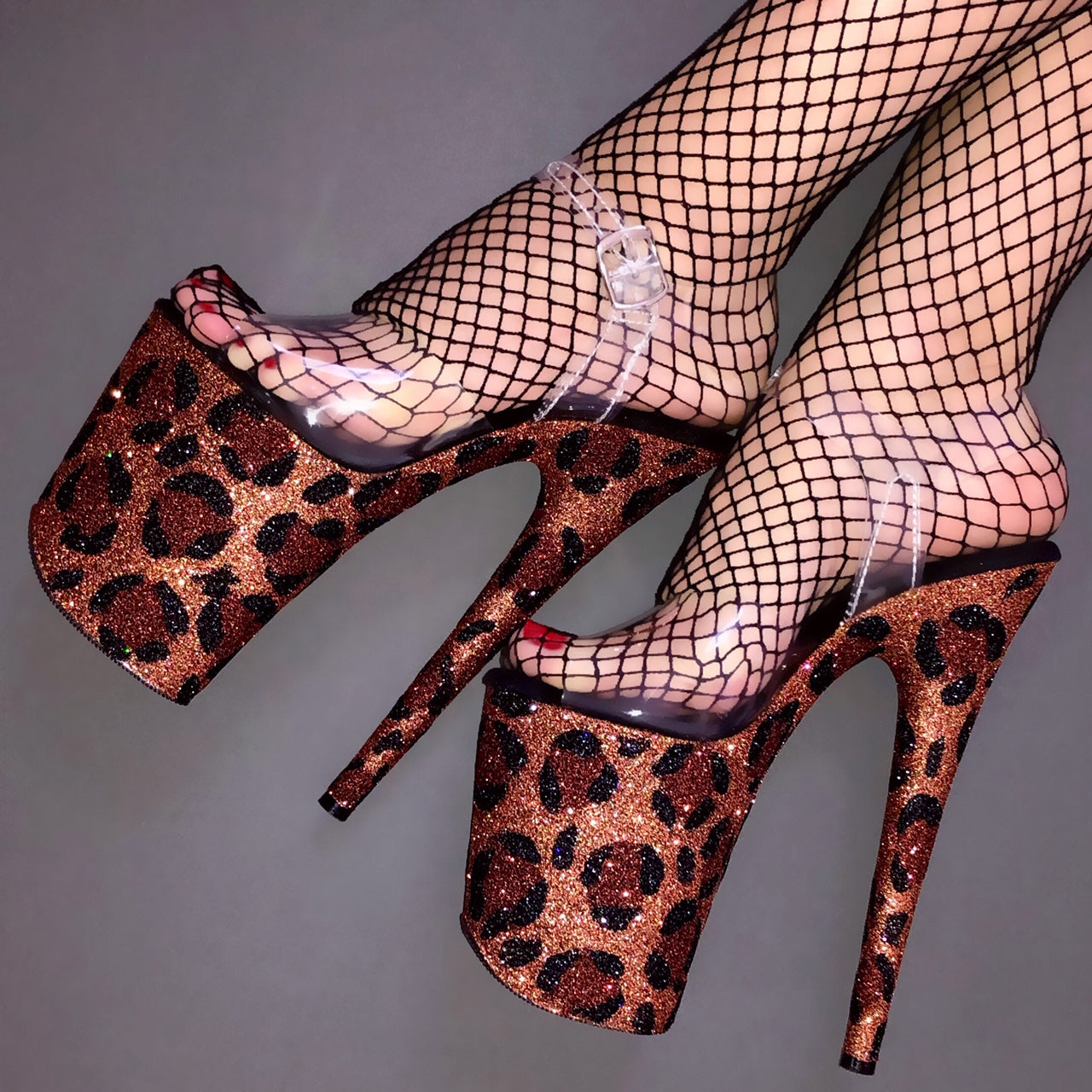 8" Cheetah Vegan Glitter Heels