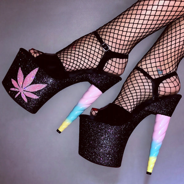 7.5" BubbleGum 420 Unicorn Soul Glitter Heels -Limited Edition