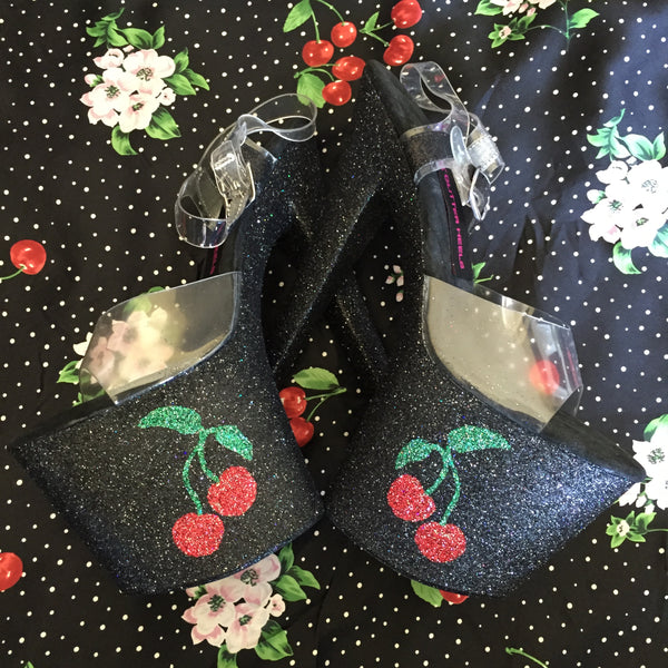 8" Cherries VEGAN Glitter Heels