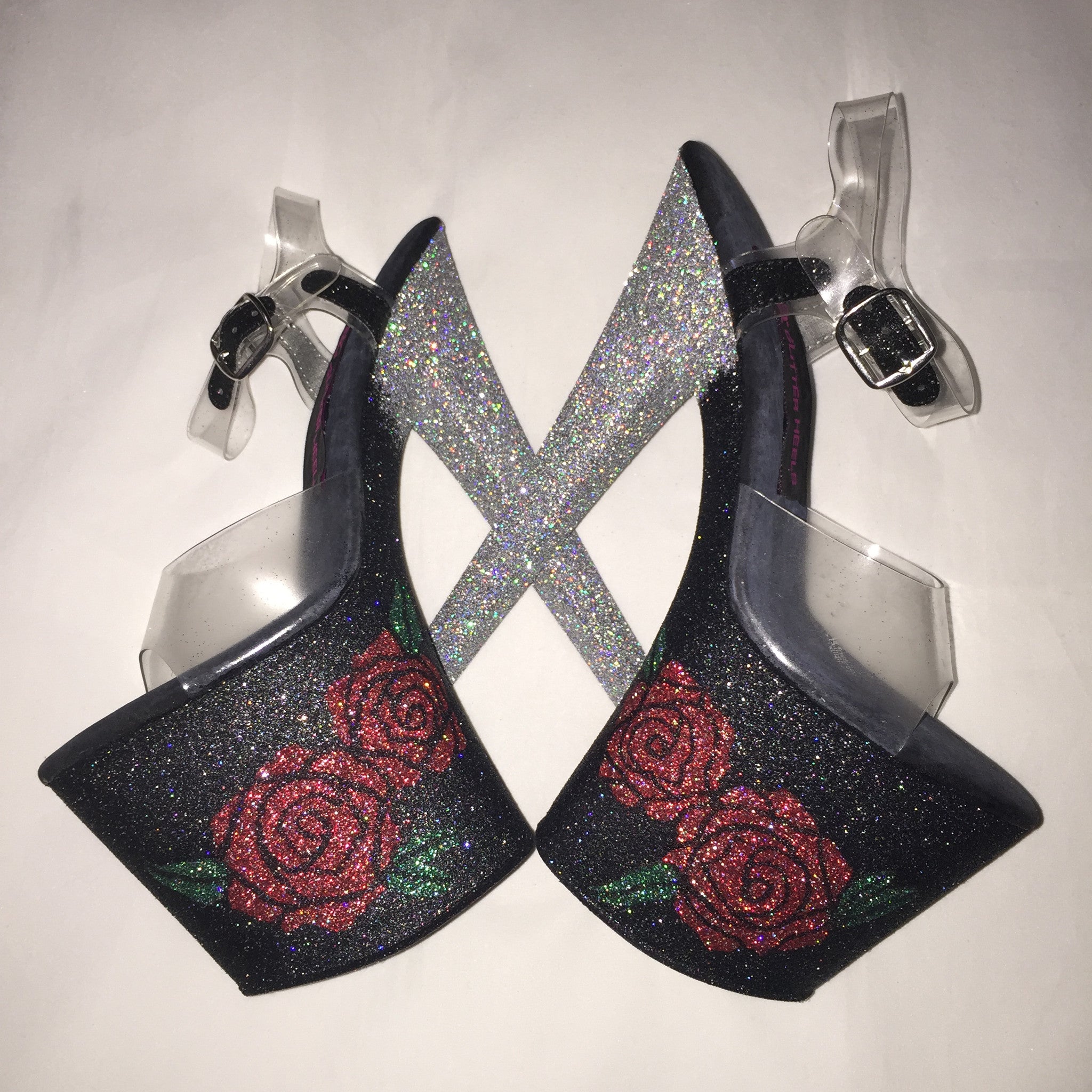 8" Roses with Black/Silver Ombre