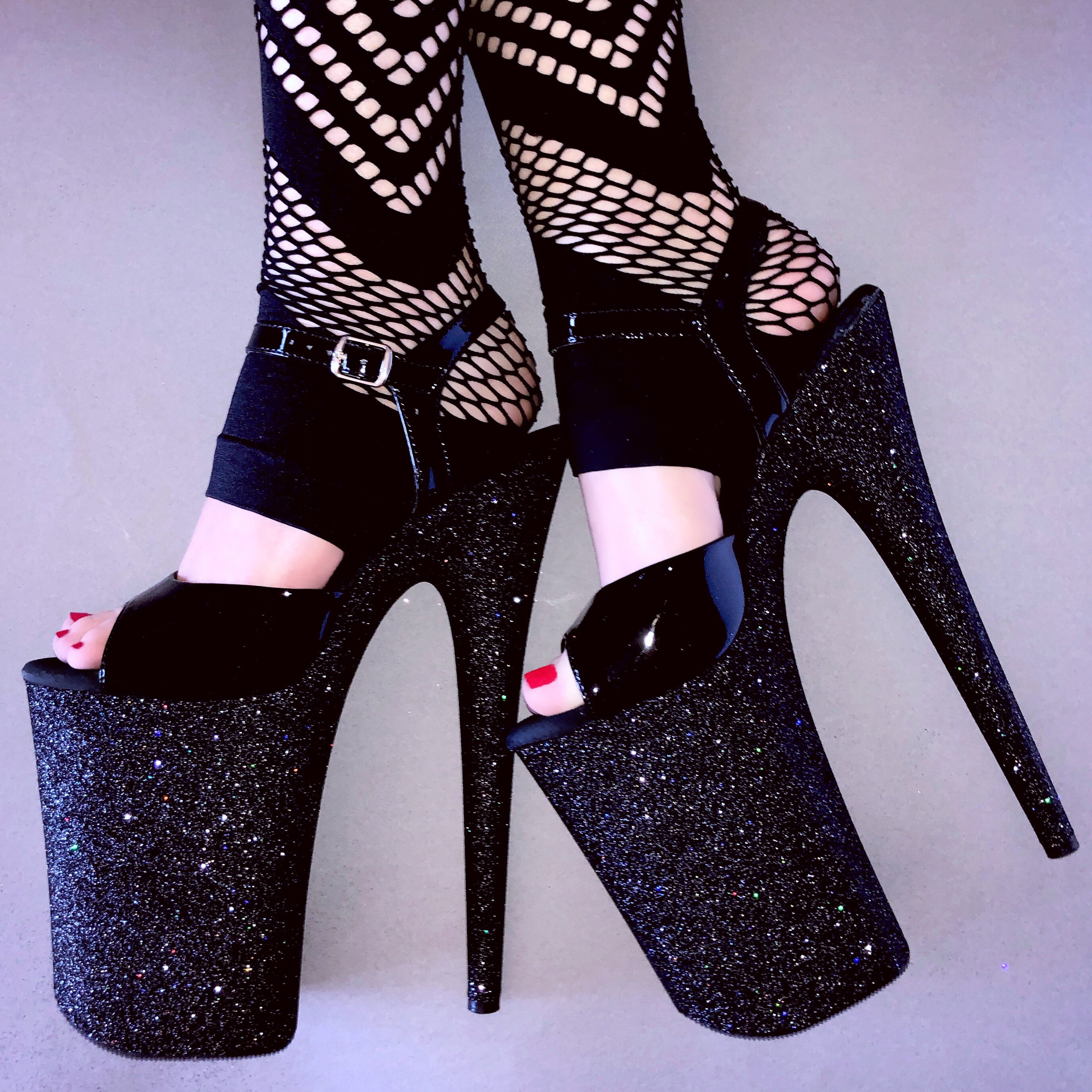 9" Black VEGAN Glitter Heels