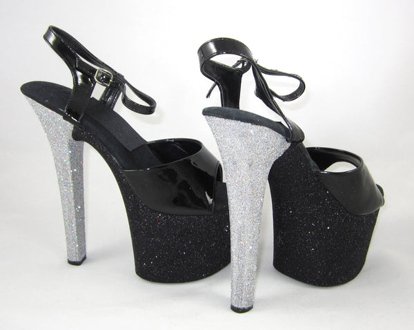 7" Black with Silver Heel and Black Straps