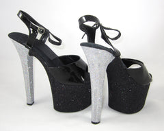 7" Black with Silver Heel and Black Straps