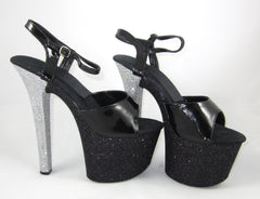 7" Black with Silver Heel and Black Straps