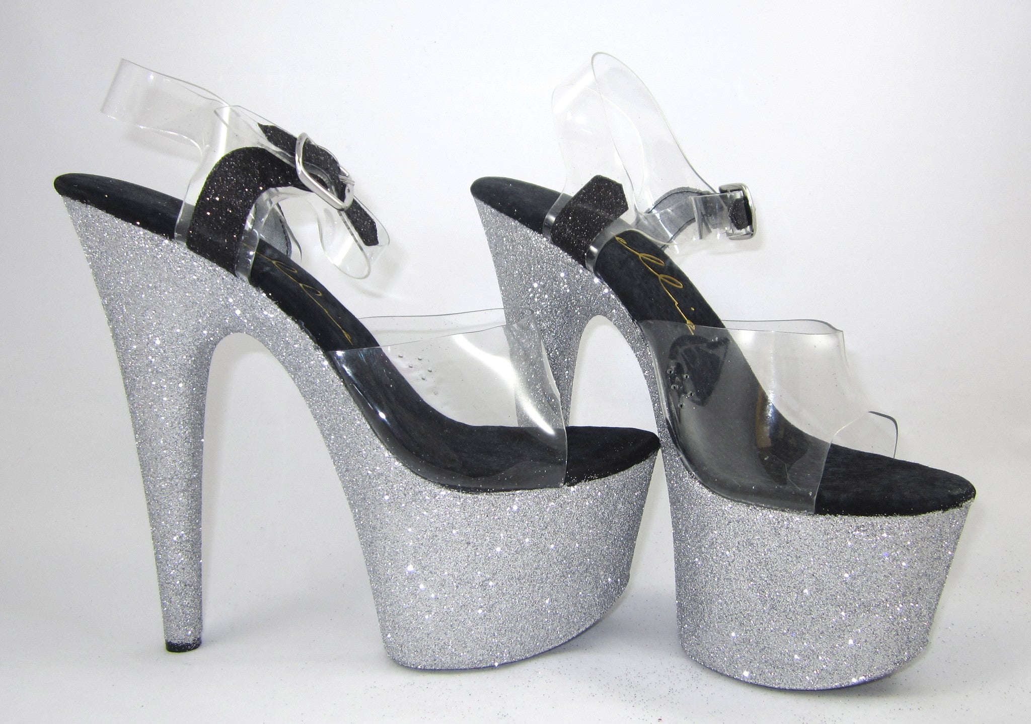 7" Silver Vegan Glitter Heels
