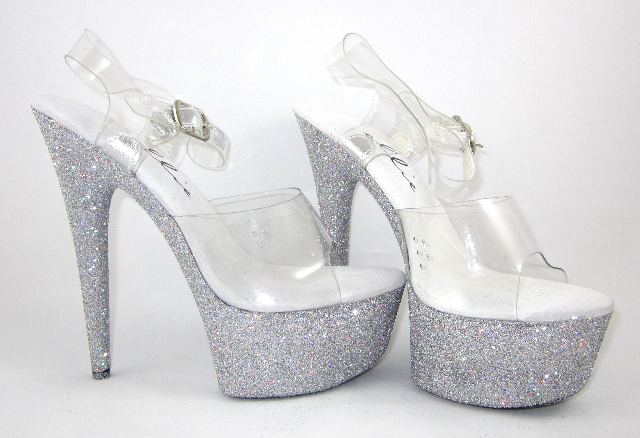 6" Silver Vegan Glitter Heels
