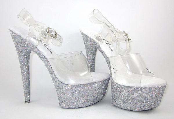 6" Silver Vegan Glitter Heels
