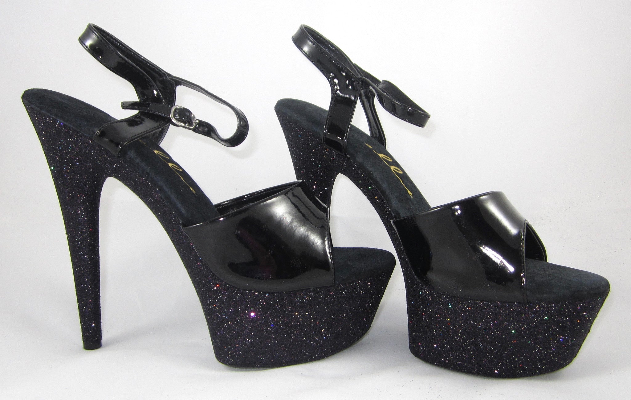 6" Black with Black Straps Glitter Heels