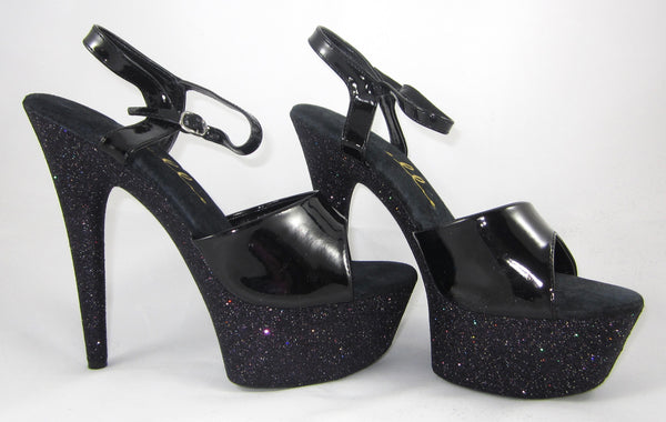 6" Black with Black Straps Glitter Heels