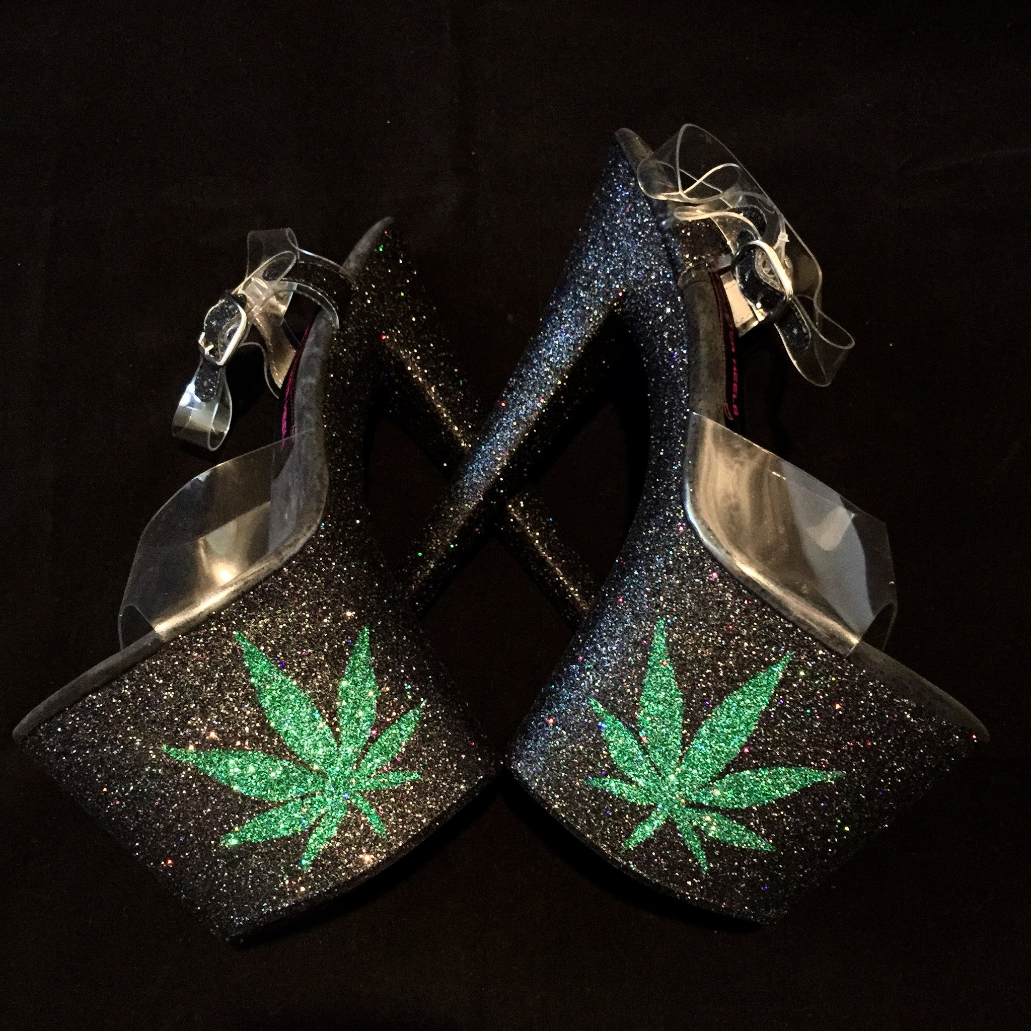 8" 420 Pot Leaf VEGAN Glitter Heels
