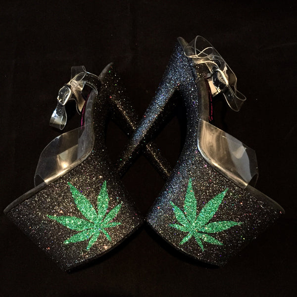 8" 420 Pot Leaf VEGAN Glitter Heels
