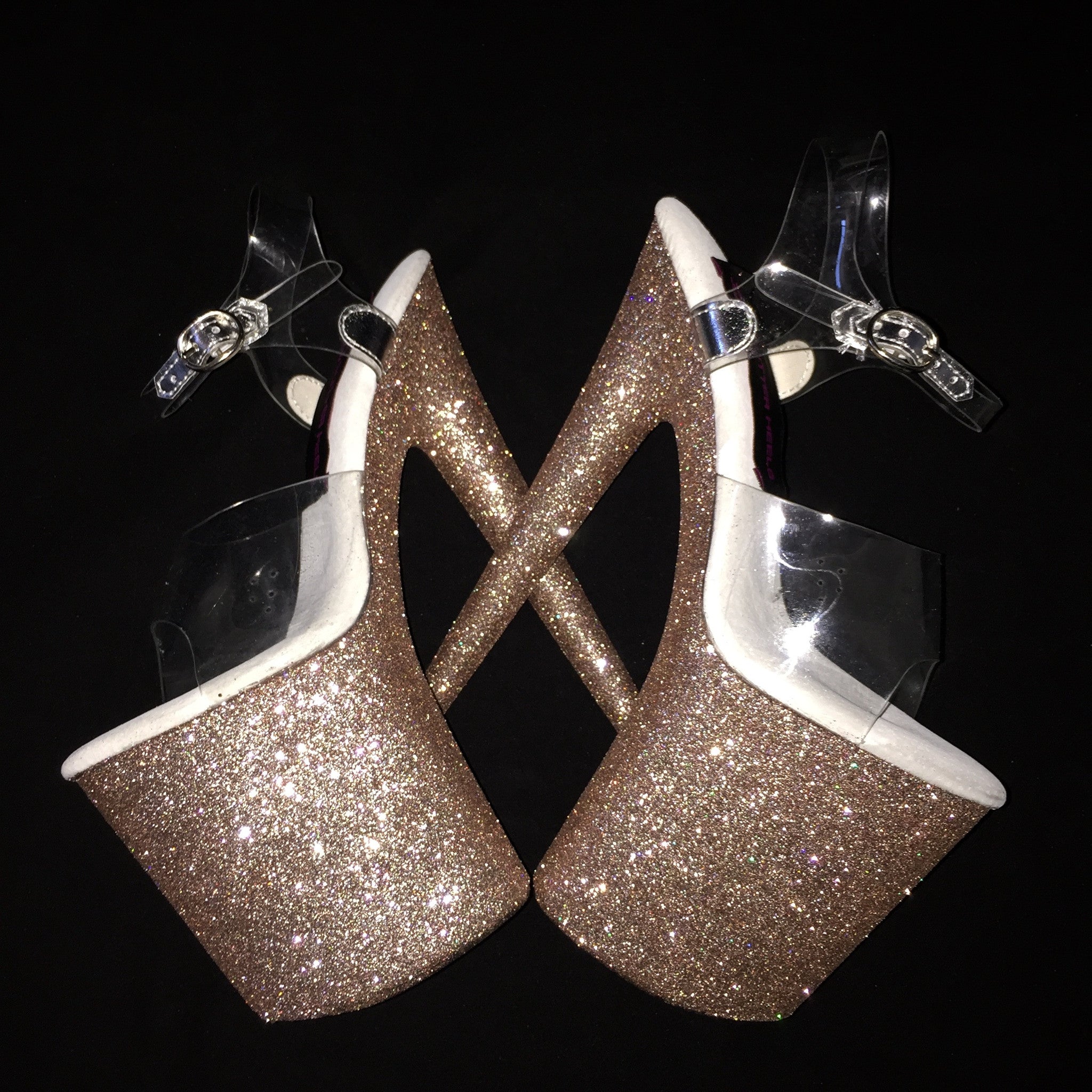 8" Rose Gold Pink Champagne VEGAN Glitter Heels