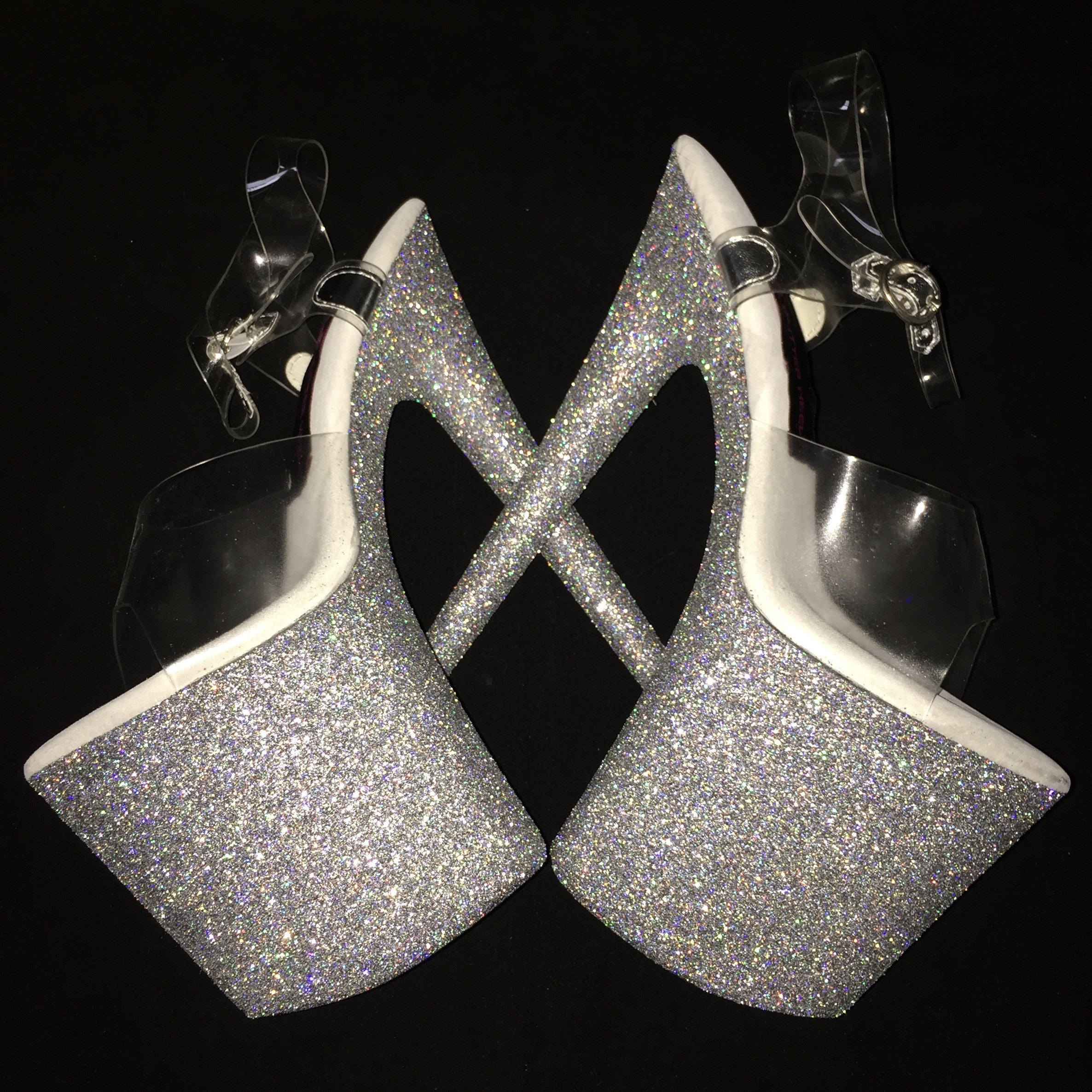 8" Holographic Silver Vegan Glitter Heels