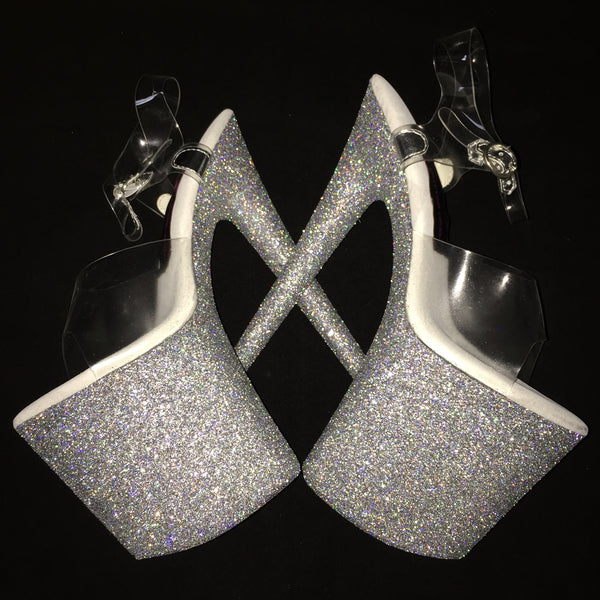 8" Holographic Silver Vegan Glitter Heels