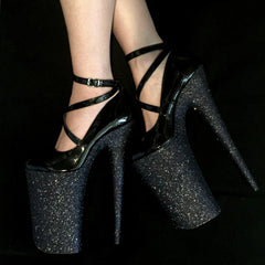 10" Black Mary Jane VEGAN Glitter Heels