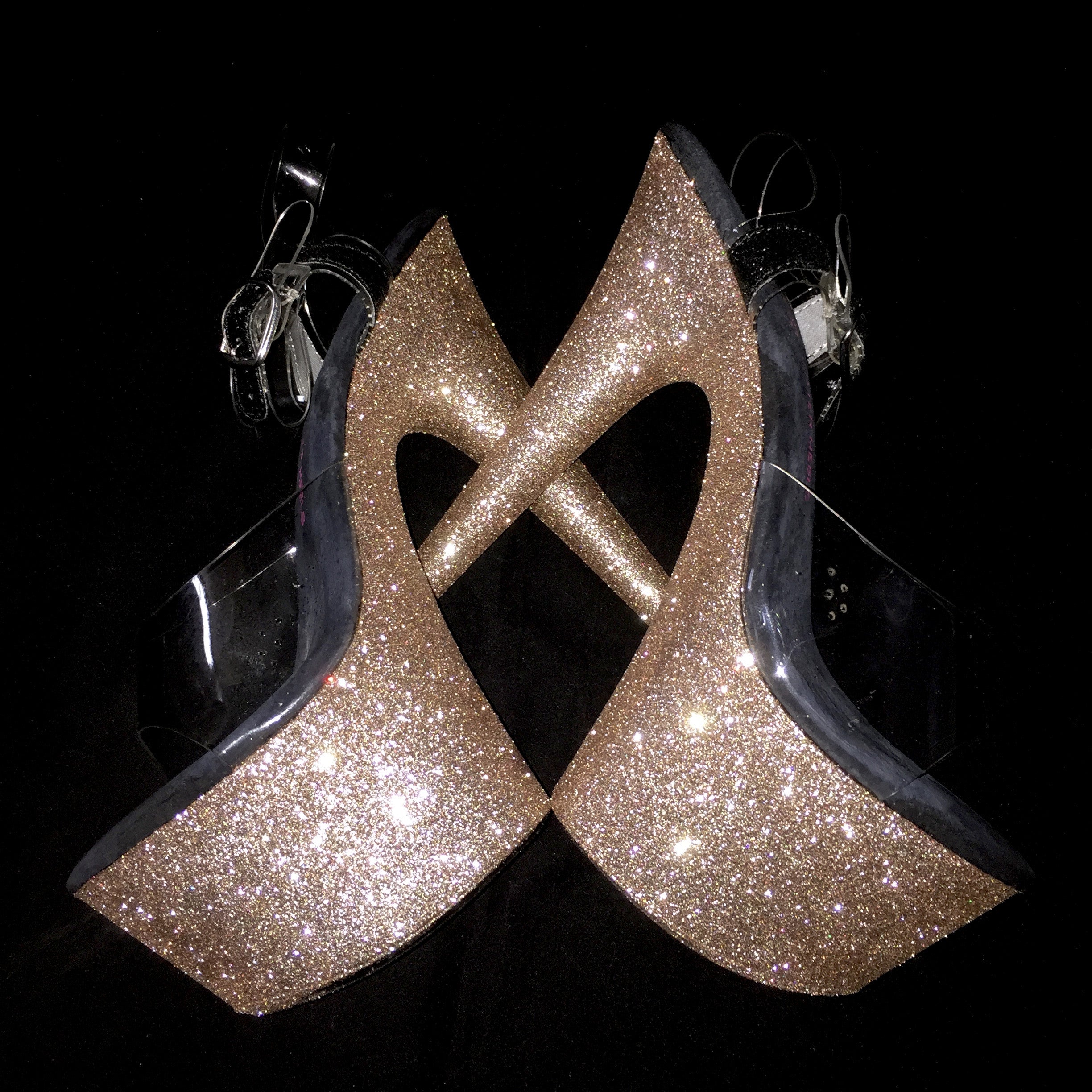 7" Rose Gold Pink Champagne Glitter Heels