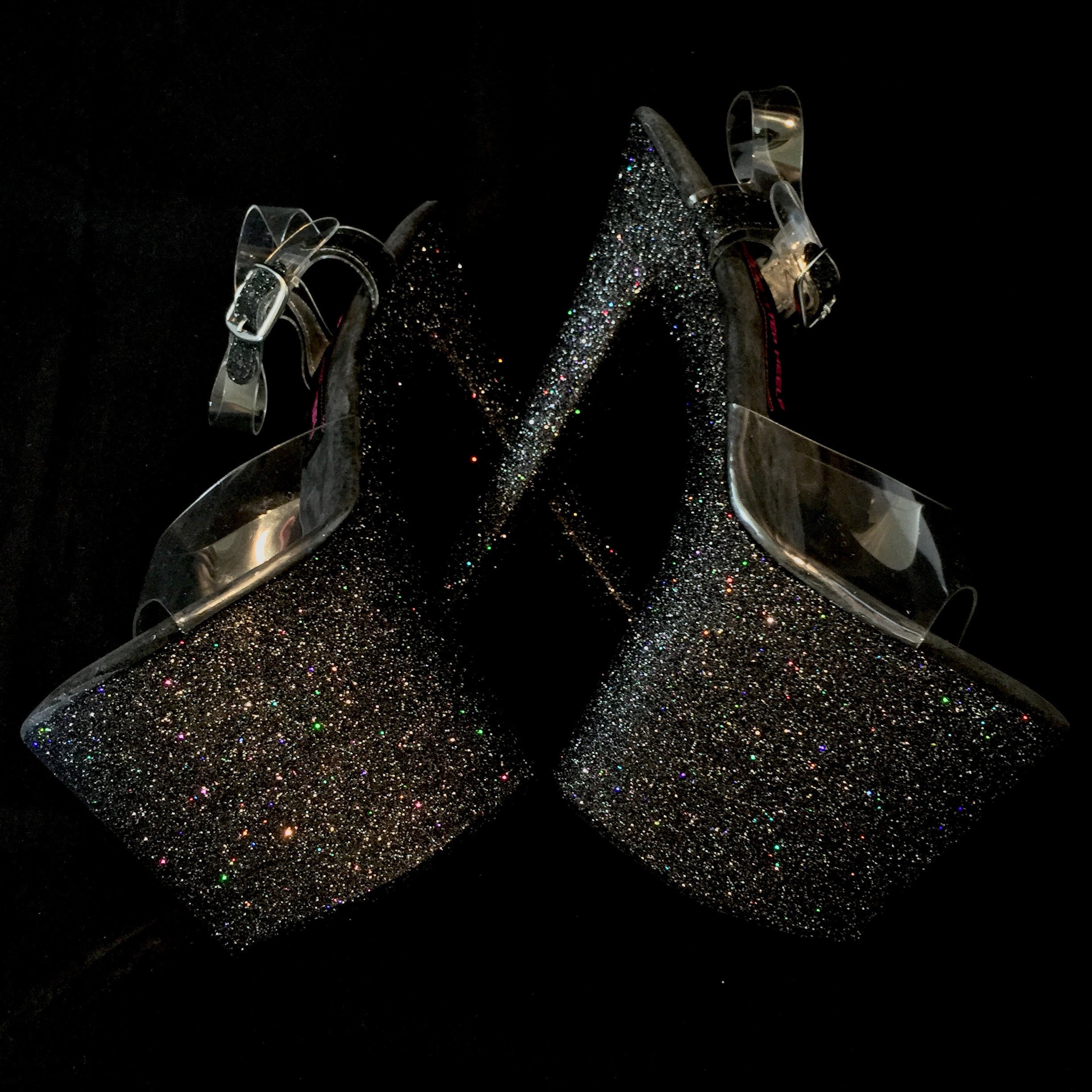8" Black Glitter Heels