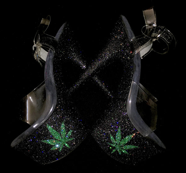 7" 420 Pot Leaf VEGAN Glitter Heels