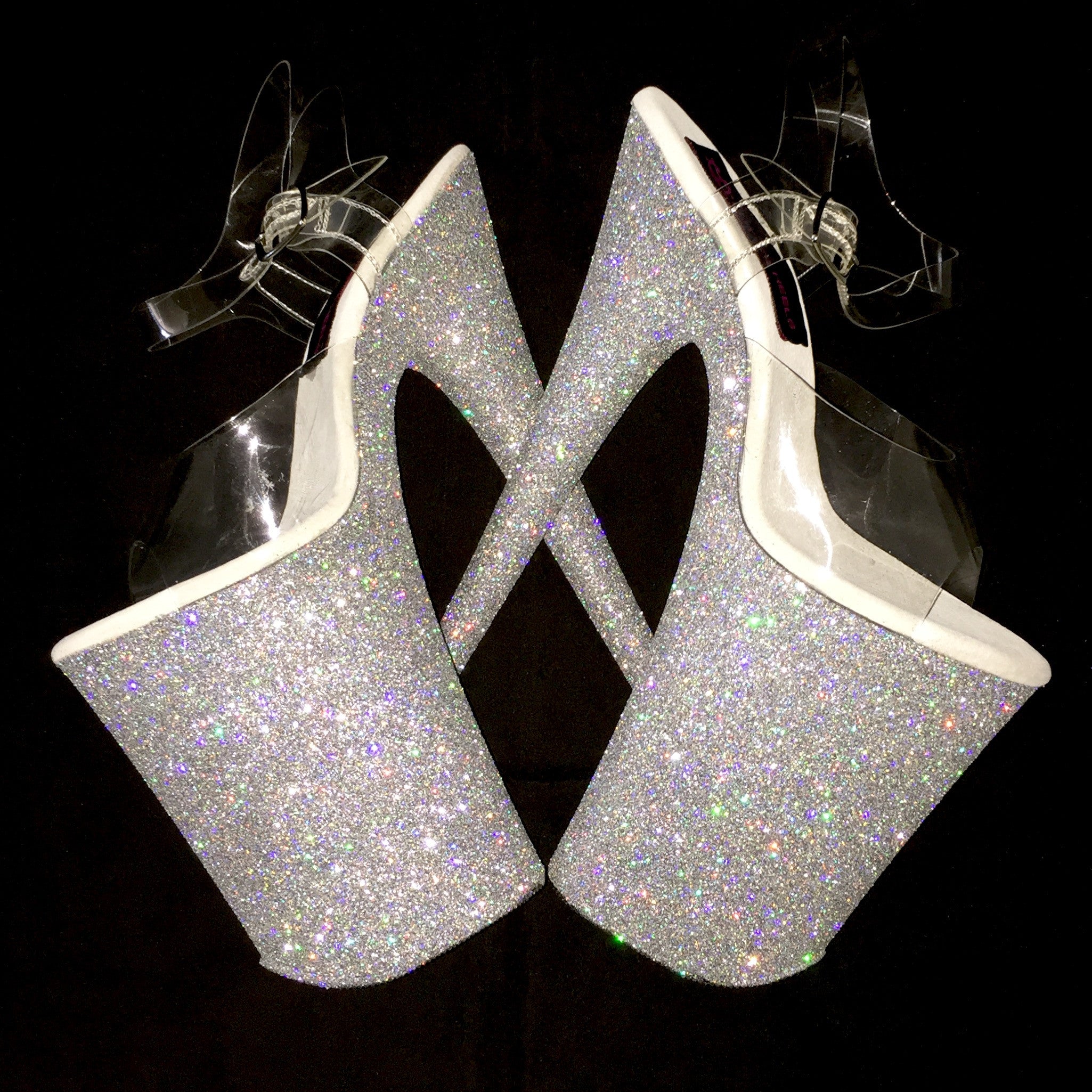9" Holographic Silver Vegan Glitter Heels