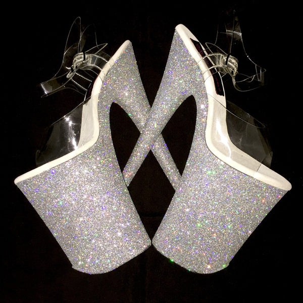 9" Holographic Silver Vegan Glitter Heels