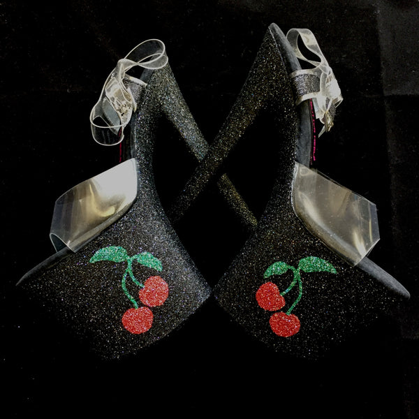 8" Cherries VEGAN Glitter Heels
