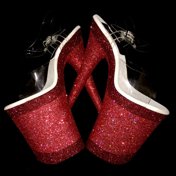 9"Fire Engine-True Red Linearis VEGAN Glitter Heels