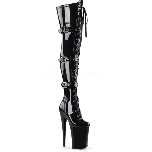 9" Black Triple Buckle ThighHigh Boot