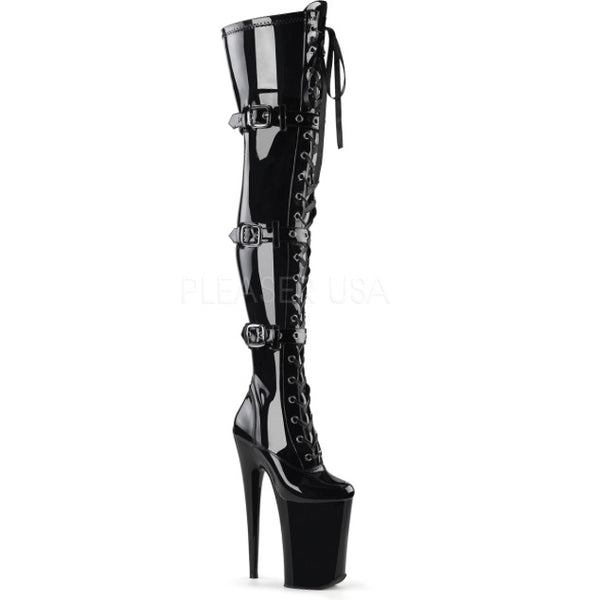 9" Black Triple Buckle ThighHigh Boot