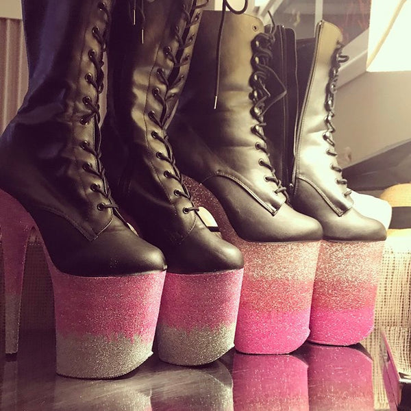 9" Baby Pink -Pink -Neon Pink Ankle Boot VEGAN Glitter Heels