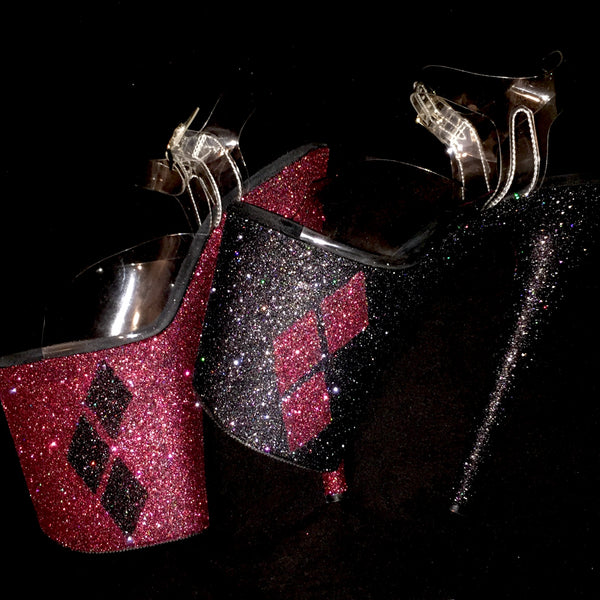 Harley Quinn Arkham Knight VEGAN Glitter Heels