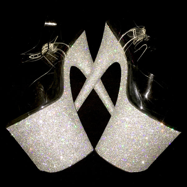 8" Holographic Silver VEGAN Glitter Heels