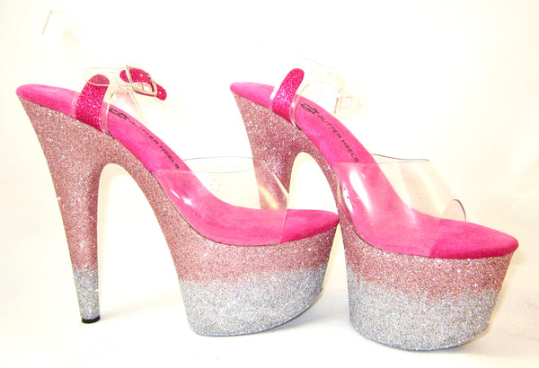 7" Pink/Silver Ombre w/Dark Pink Footbed
